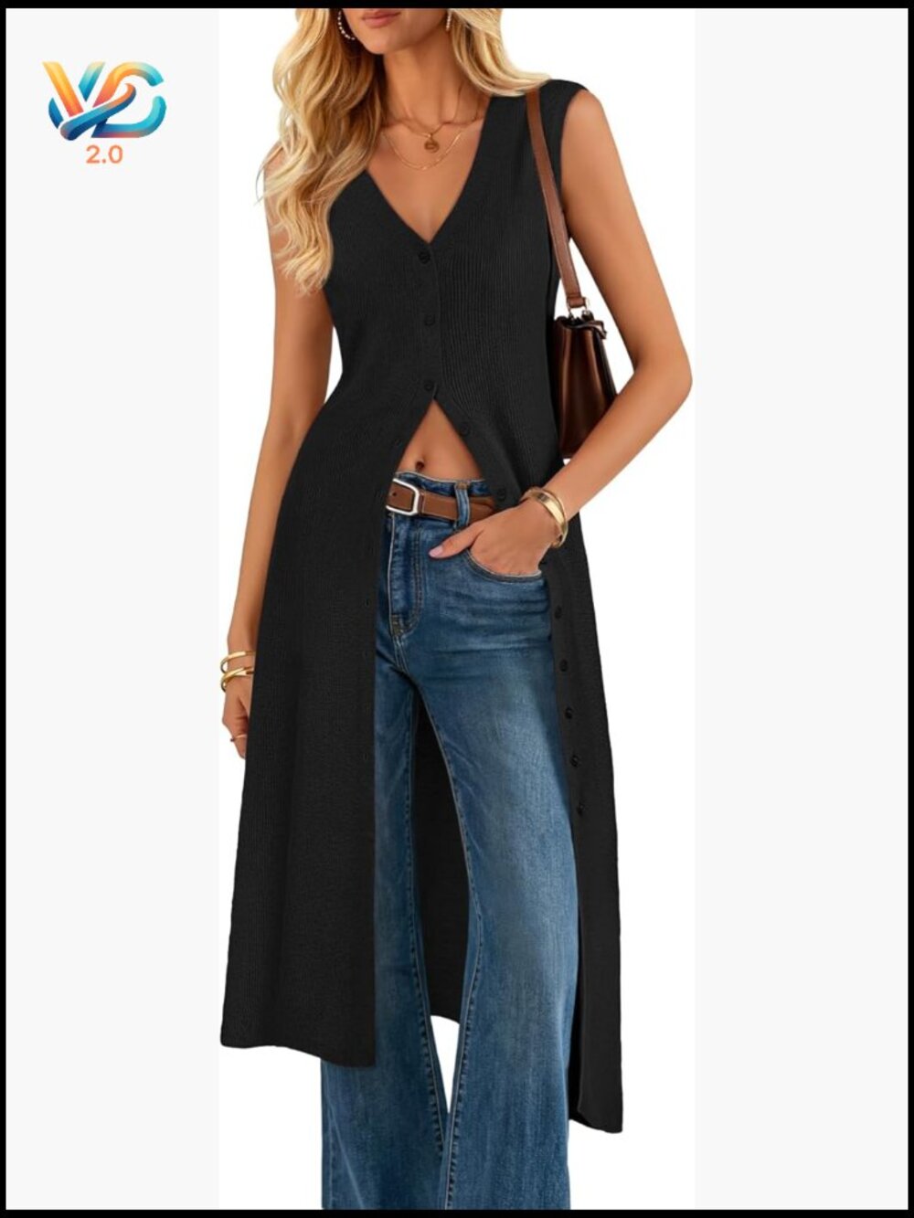 Sleeveless Long Cardigan Sweater V-Neck Oversized Knit Duster Vest Beach Cover